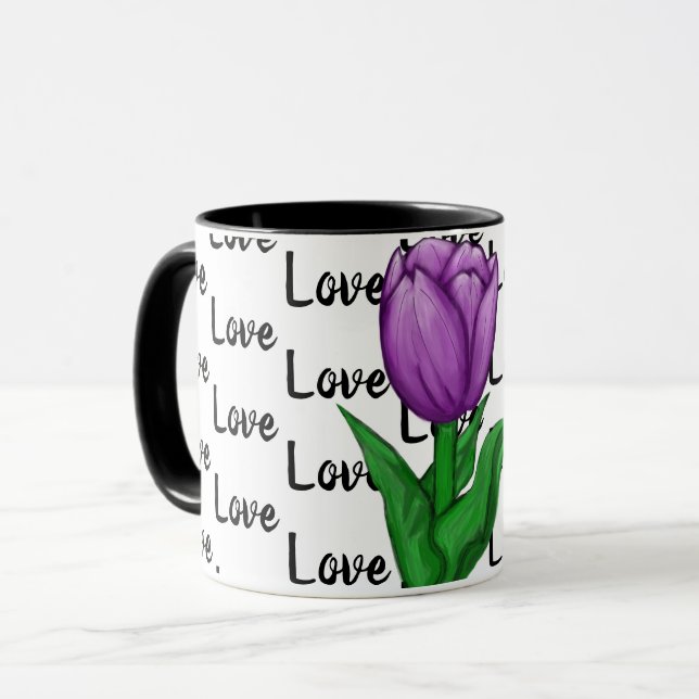 Kärlek Lila Tulip Blommigt Mugg (Framsida vänster)