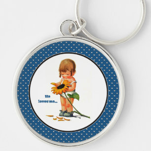 Kärlek. Lilla Little Girl Valentines Day Gift Rund Silverfärgad Nyckelring