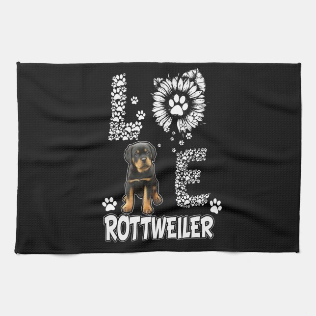 Kärlek lilla Rottweiler Kökshandduk (Horisontell)