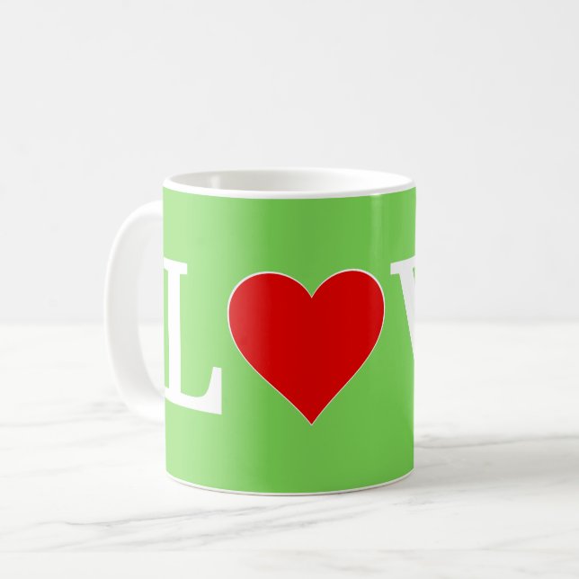 KÄRLEK Lime Green Modern Kaffemugg (Framsida vänster)