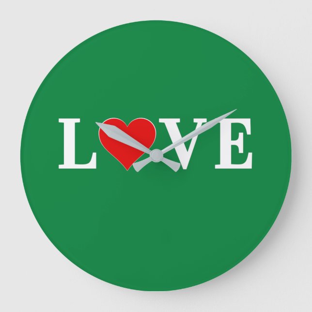 KÄRLEK Lime Green Modern Stor Klocka (Framsida)