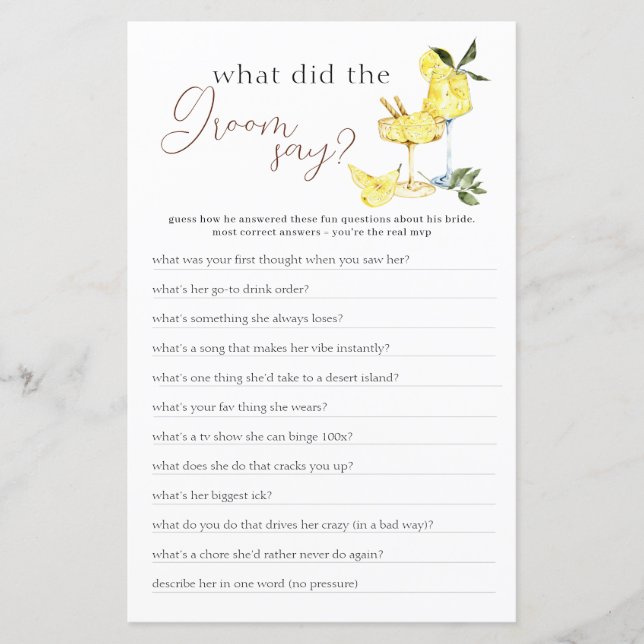 Kärlek Limoncello Cocktail Möhippa Game (Framsida)