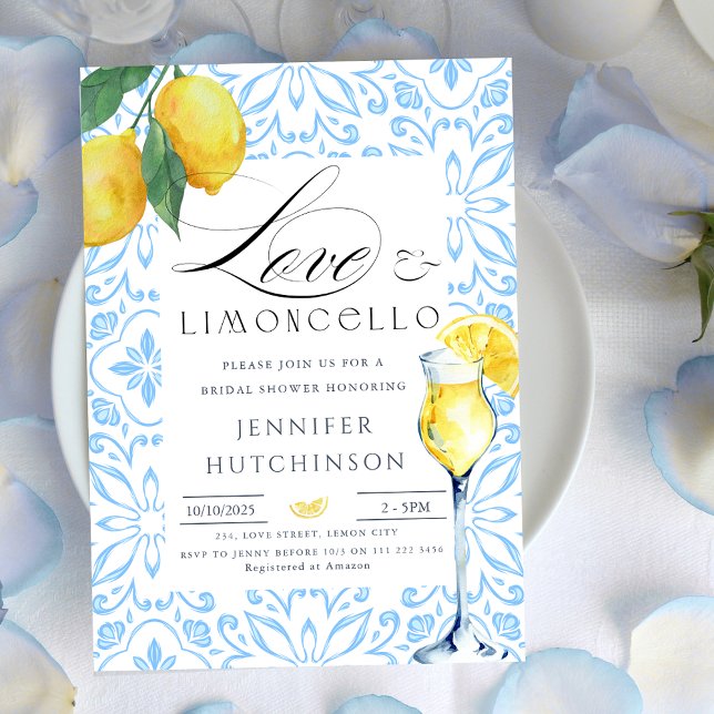 Kärlek & Limoncello Italienska Cocktail-Möhippan Inbjudningar (Love & Limoncello Italian Cocktail Bridal Shower Invitation)