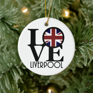 KÄRLEK Liverpool England (UK Flagga) Julgransprydnad Keramik