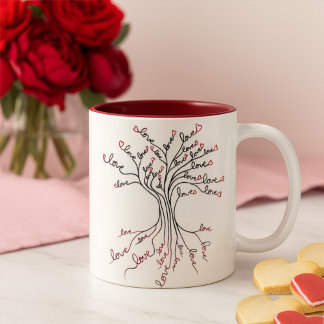 Kärlek Livets träd Art White Mörk Red Hearts Cute Två-Tonad Mugg