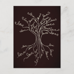 Kärlek Livets träd Nature Brown Hearts Cute Rustic Vykort