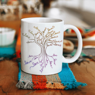 Kärlek Livets träd White Lila Hearts Cute Elegant Kaffemugg