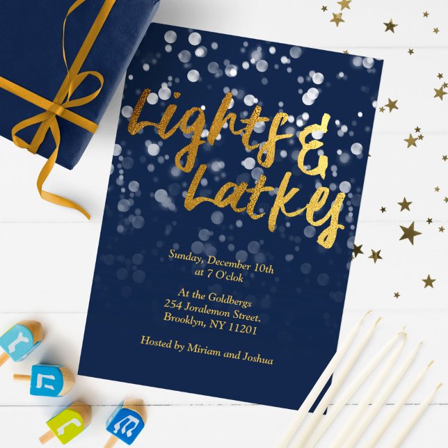 Kärlek & Ljus | Falsk Folie Bokeh Hanukkah Middag Inbjudningar (Skapare uppladdad)