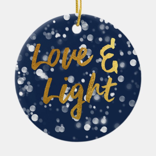 Kärlek & Ljus | Falsk Folie Vacker Bokeh Hanukkah Julgransprydnad Keramik (Framsidan)