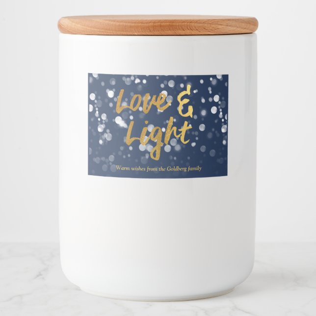 Kärlek & Ljus | Falsk Folie Vacker Bokeh Hanukkah Mat Etiketter (Framsida)