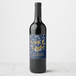 Kärlek & Ljus Falsk Folie Vacker Bokeh Hanukkah Vinflaska Etikett