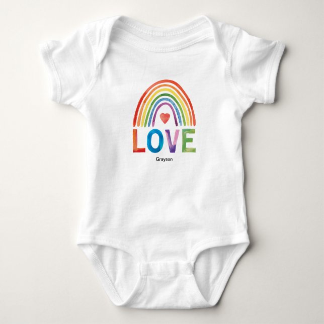 KÄRLEK Ljus Färg Regnbåge Akvarell Barn Baby T Shirt (Framsida)