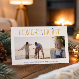 Kärlek & Ljus Hanukkah 2 Familjefoton Gul Vit Julkort