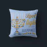 Kärlek, ljus och lycka Hanukkah Kudde<br><div class="desc">Kärlek,  ljus och lycka Menorah Hanukkah Dekorativ kudde</div>