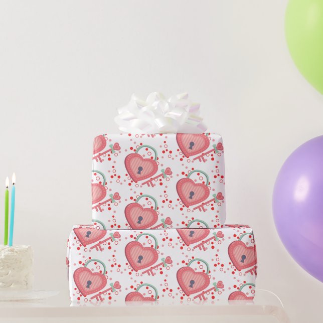 Kärlek Lock Nyckel Heart Wrapping Papper Presentpapper (Festgåvor)