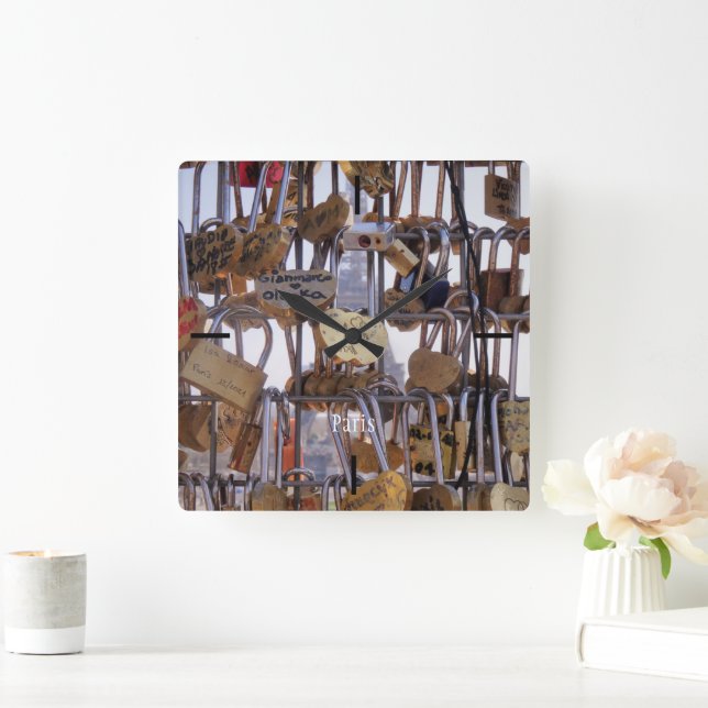Kärlek Locks och Eiffel Torn. Paris. Frankrike. Fyrkantig Klocka (Hem)