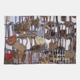 Kärlek Locks och Eiffel Torn. Paris. Frankrike. Kökshandduk