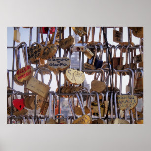 Kärlek Locks och Eiffel Torn. Paris. Frankrike. Poster