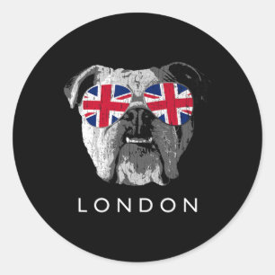 Kärlek London English Bulldog Uk Flagga Sungles So Runt Klistermärke