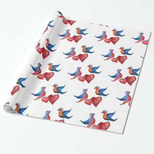 Kärlek love birds, vattenfärgfåglar som slår i presentpapper