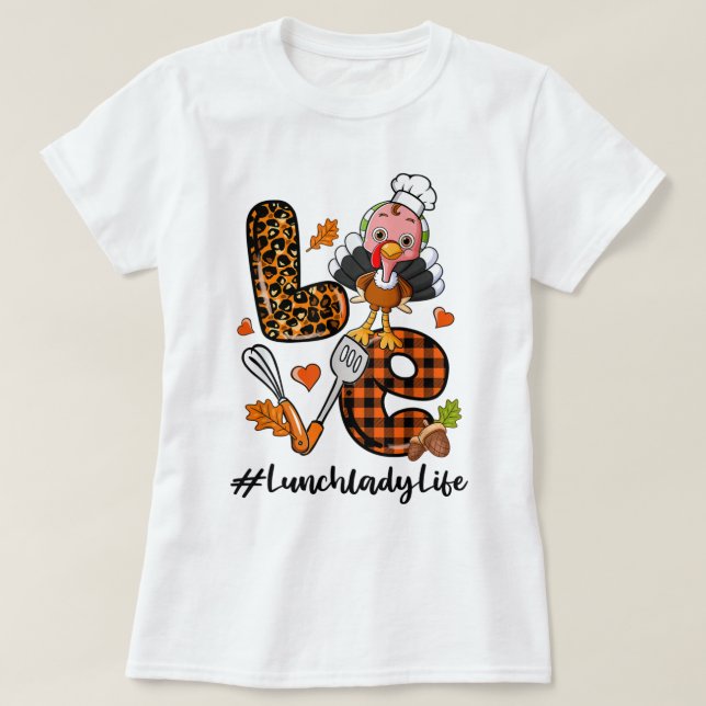 Kärlek Lunch Dam Leopard Pumpkin Turkiet Fall Tack T Shirt (Design framsida)