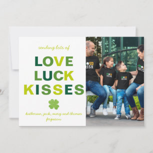 Kärlek Lycka Kyssar Anpassad Foto Shamrock St Patr Kort