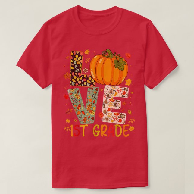 Kärlek: Lycklig, första Klass, Thanksgivingen Kvin T Shirt (Design framsida)