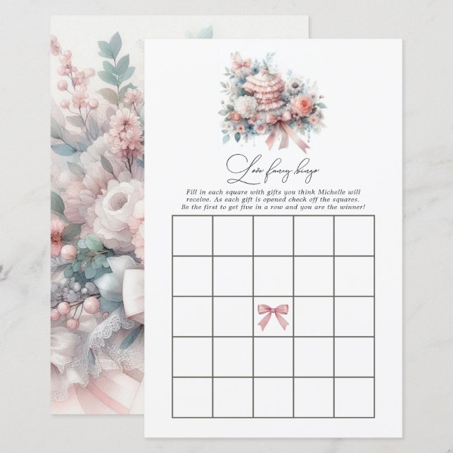 Kärlek Lyxig Bröllopsdusch Elegant Pastell Bingo S (Fram/baksida)