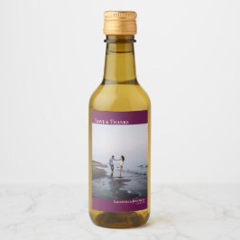 Kärlek Magenta Plum Simple Bröllop Photo Mini Vinetikett