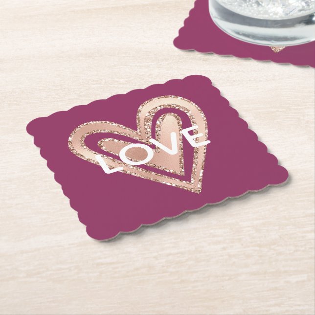 Kärlek Magenta  Rosa Heart Underlägg Papper (Vinklad)