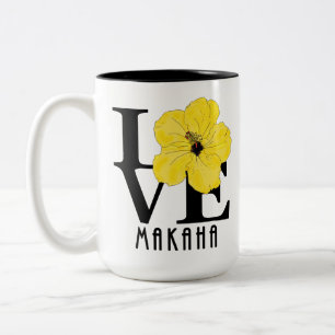 KÄRLEK Makaha Hawaii Gult Hibiscus 15oz Två-Tonad Mugg