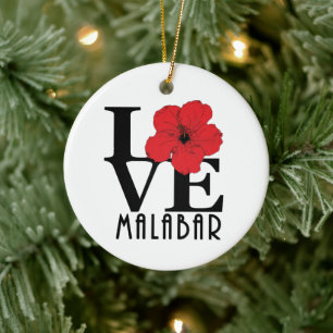 KÄRLEK Malabar Florida Red Hibiscus Julgransprydnad Keramik
