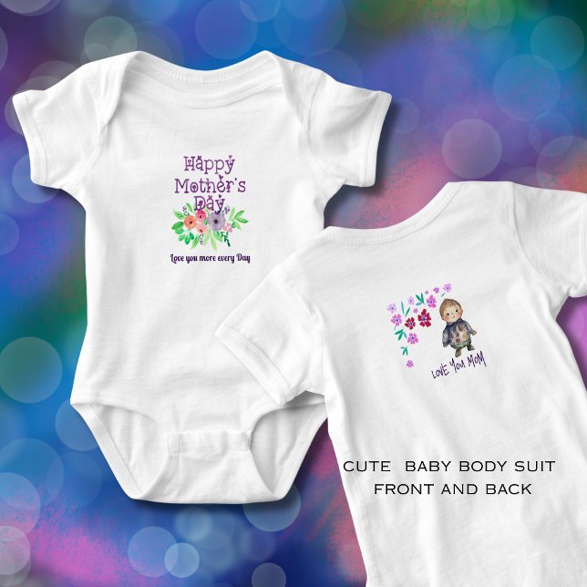 Kärlek mamma Blommotiv & Grafik T Shirt (Love you Mom Floral & Graphic Baby Bodysuit)