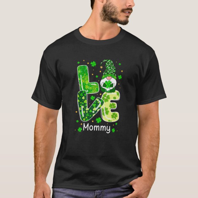 Kärlek Mamma Gnome Älskare Leopard Shamrock St Pat T Shirt (Framsida)