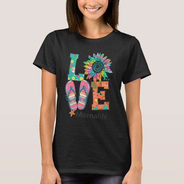 Kärlek Mamma Life Flinflip flops Hippie Solrossomr T Shirt (Framsida)