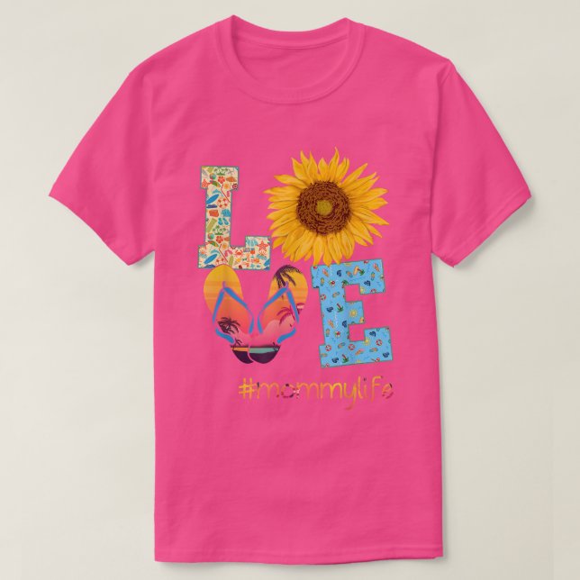 KÄRLEK Mamma Life Flinflip flops Solrosblomma Somm T Shirt (Design framsida)