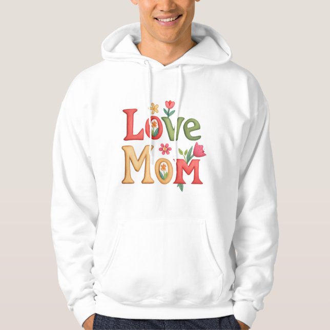 Kärlek Mamma med blommor Hoodie (Framsida)