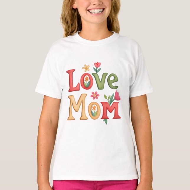 Kärlek Mamma med blommor T Shirt (Framsida)