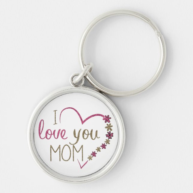 Kärlek Mamma Mors dag Heart Rund Silverfärgad Nyckelring (Framsidan)