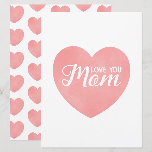 Kärlek, mamma, mors dag rosans hjärta inbjudningar (Fram/baksida)
