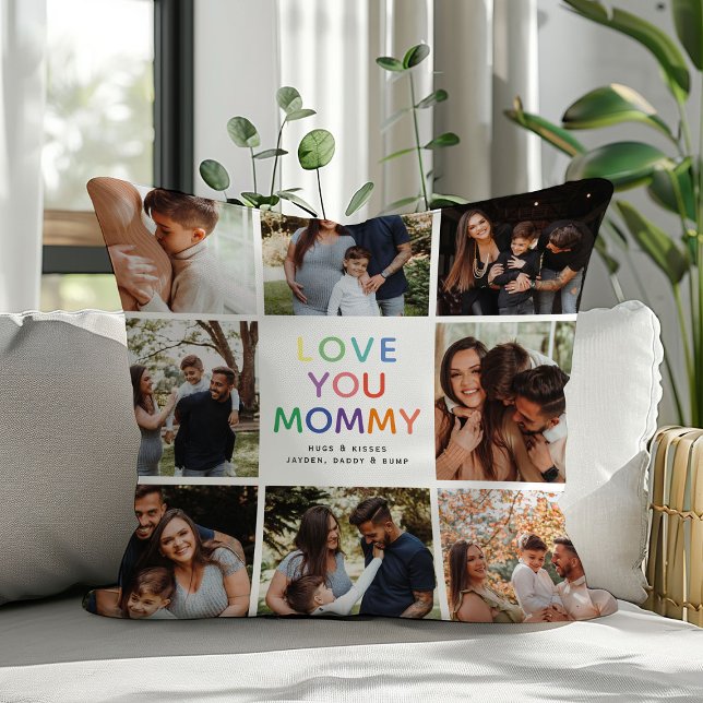 'KÄRLEK MAMMA' Regnbågsbokstavsfoto Collage Kudde (Skapare uppladdad)