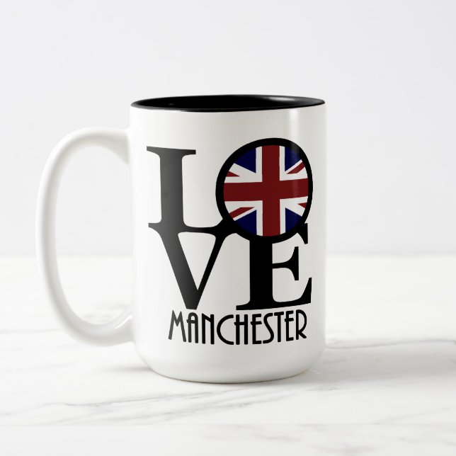 KÄRLEK Manchester England 15oz Två-Tonad Mugg (Vänster)