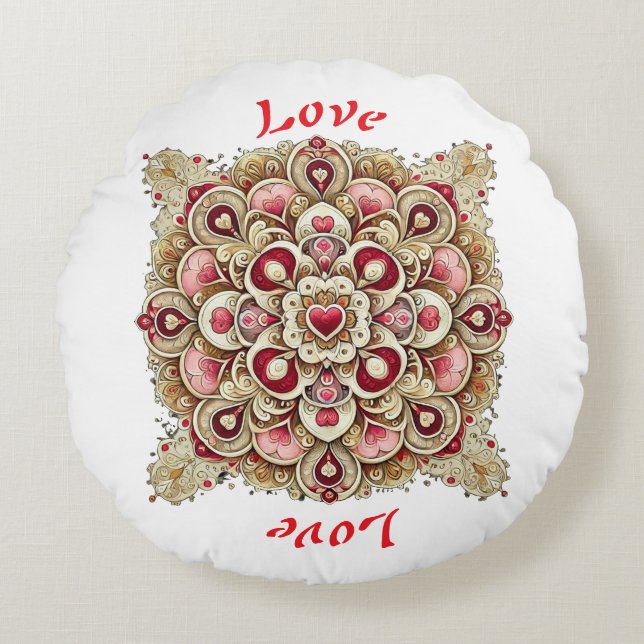Kärlek Mandala Pillow Rund Kudde (Framsidan)