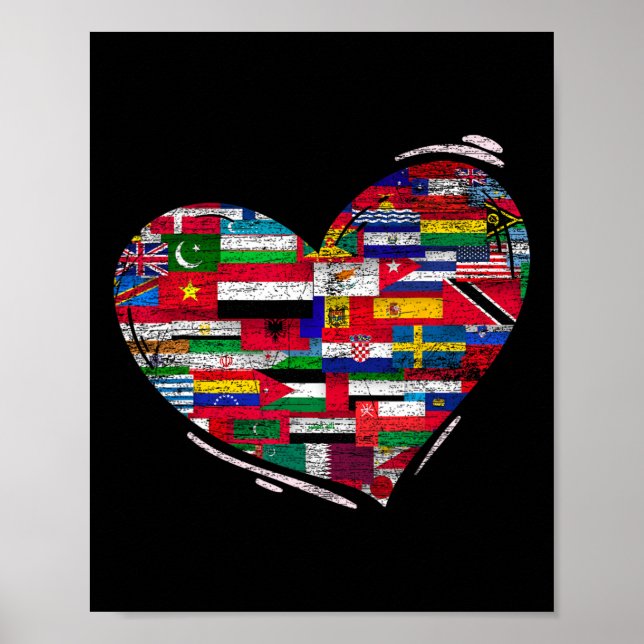 Kärlek Mångfald Nationell Flaggor Heart Earth Day Poster (Framsidan)