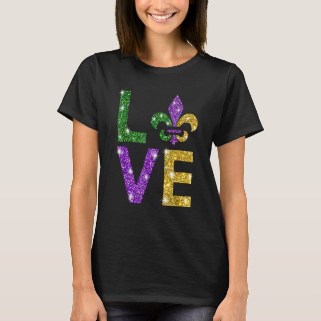 Kärlek Mardi Gras Fleur De Lis Carnival Vacation G T Shirt (Framsida)