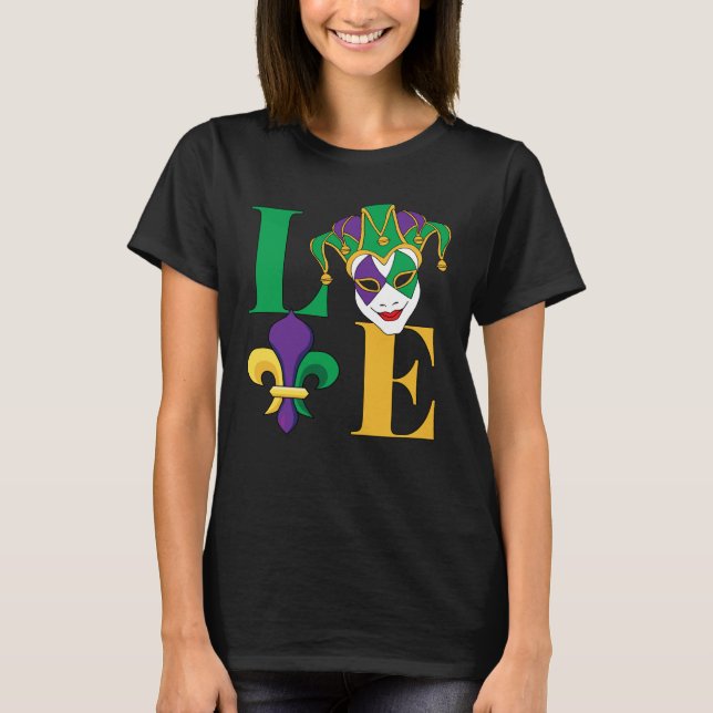 Kärlek Mardi Gras Jester Fleur-de-Lis T Shirt (Framsida)