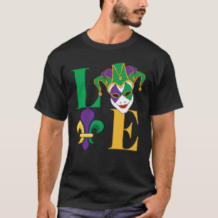 Kärlek Mardi Gras Jester Mask Fleur-de-Lys T-Shirt