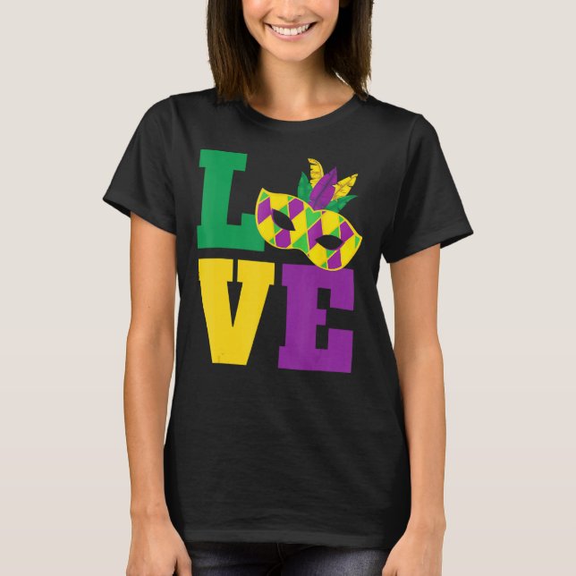 Kärlek Mardi Gras Masqueramasken T Shirt (Framsida)
