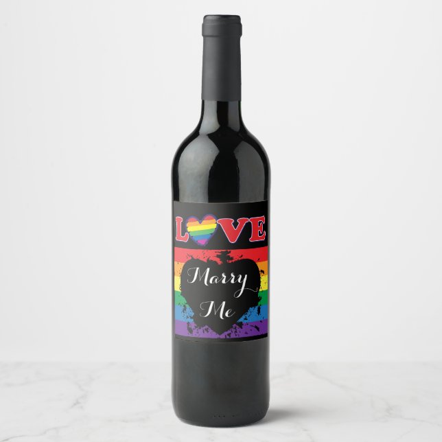 Kärlek Marry Me - Rainbow Flagga Vinflaska Etikett (Framsida)