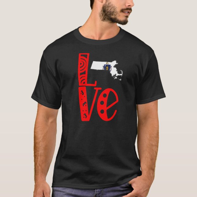 Kärlek Massachusetts in Block Brev T Shirt (Framsida)